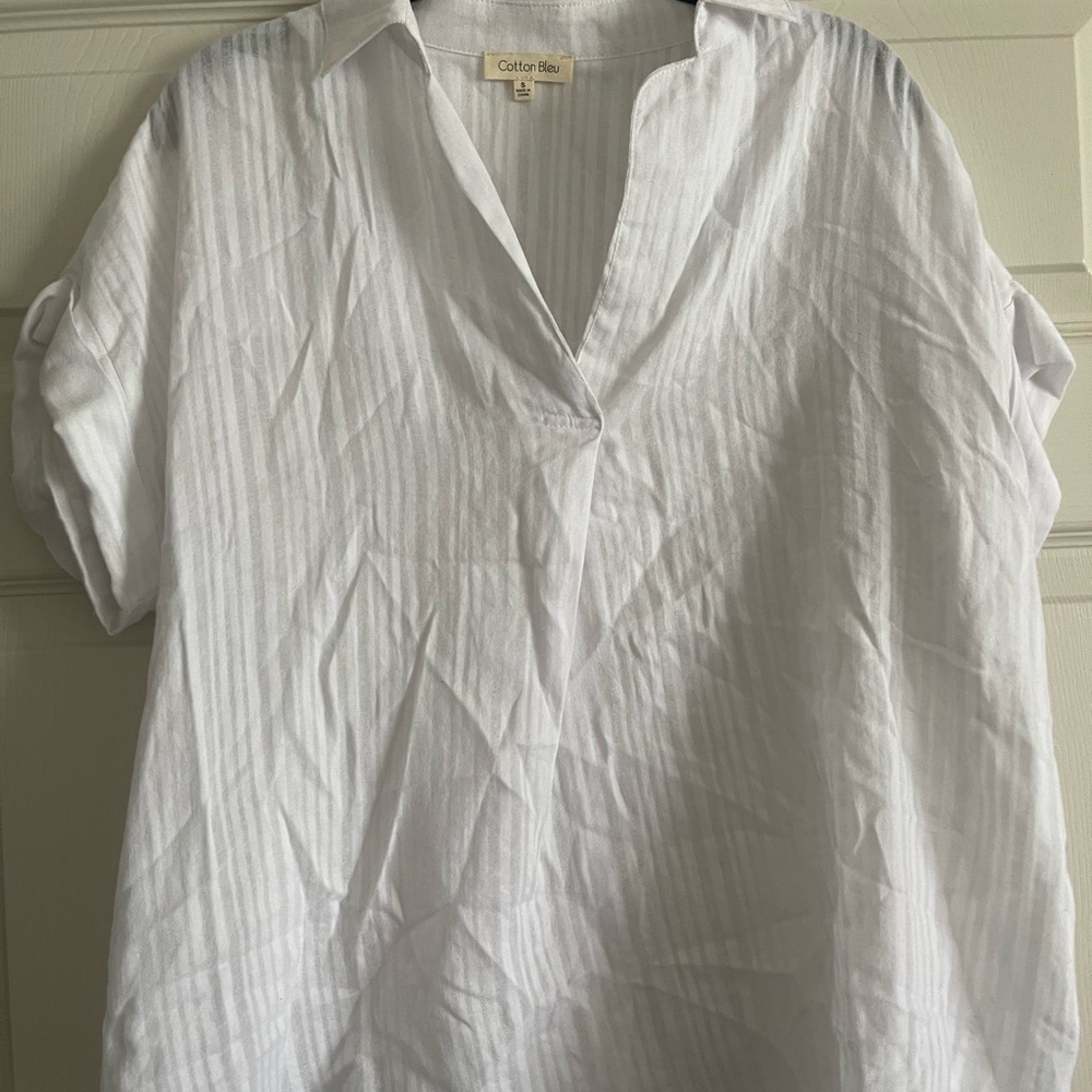 Classic White Striped Blouse by Clothes Mentor